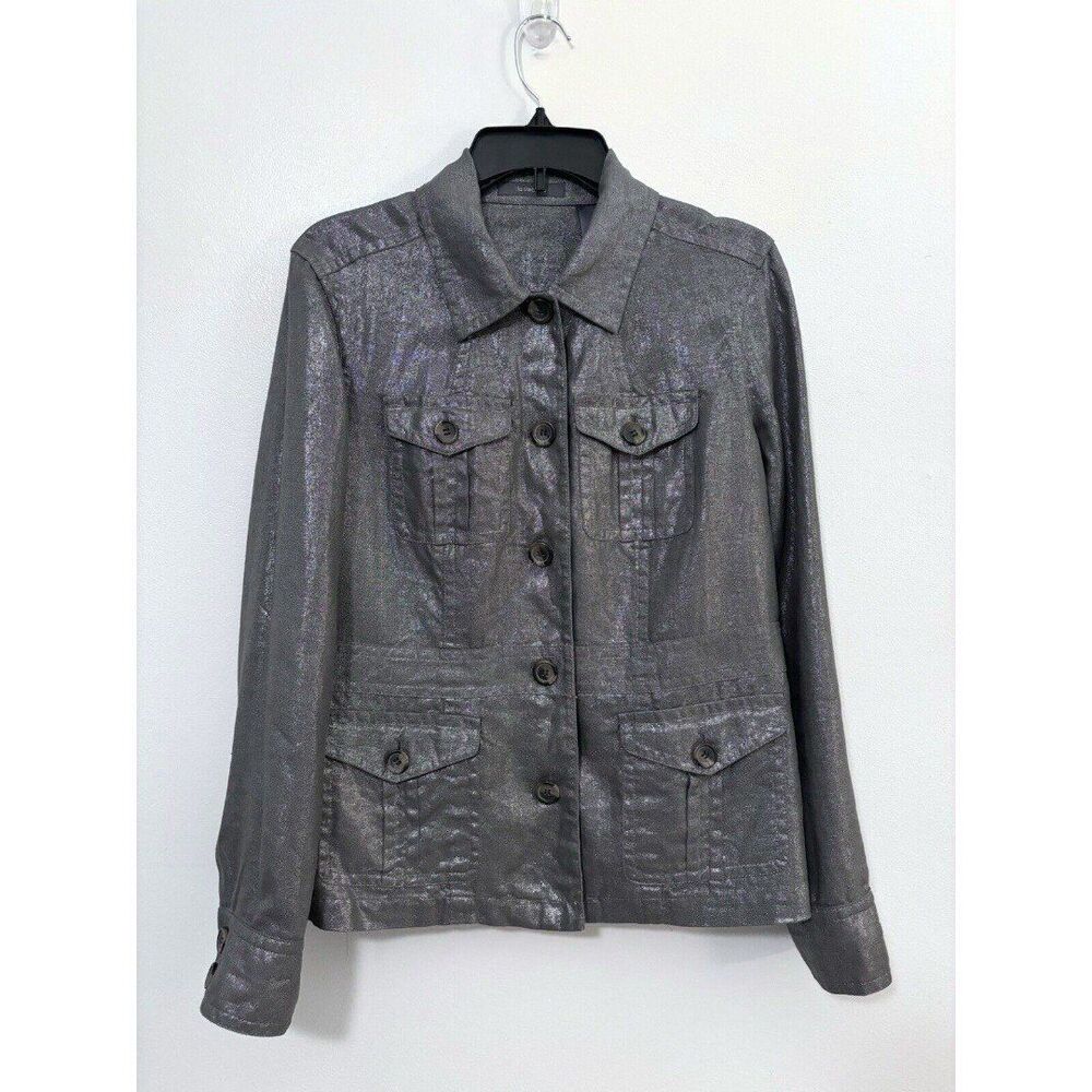 Vintage Liz Claiborne Metallic Pewter Linen Jacket Size Medium